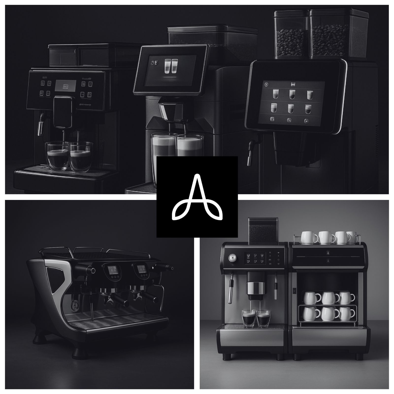 Auroriva sfeerbeeld met verschillende zakelijke koffieopstellingen